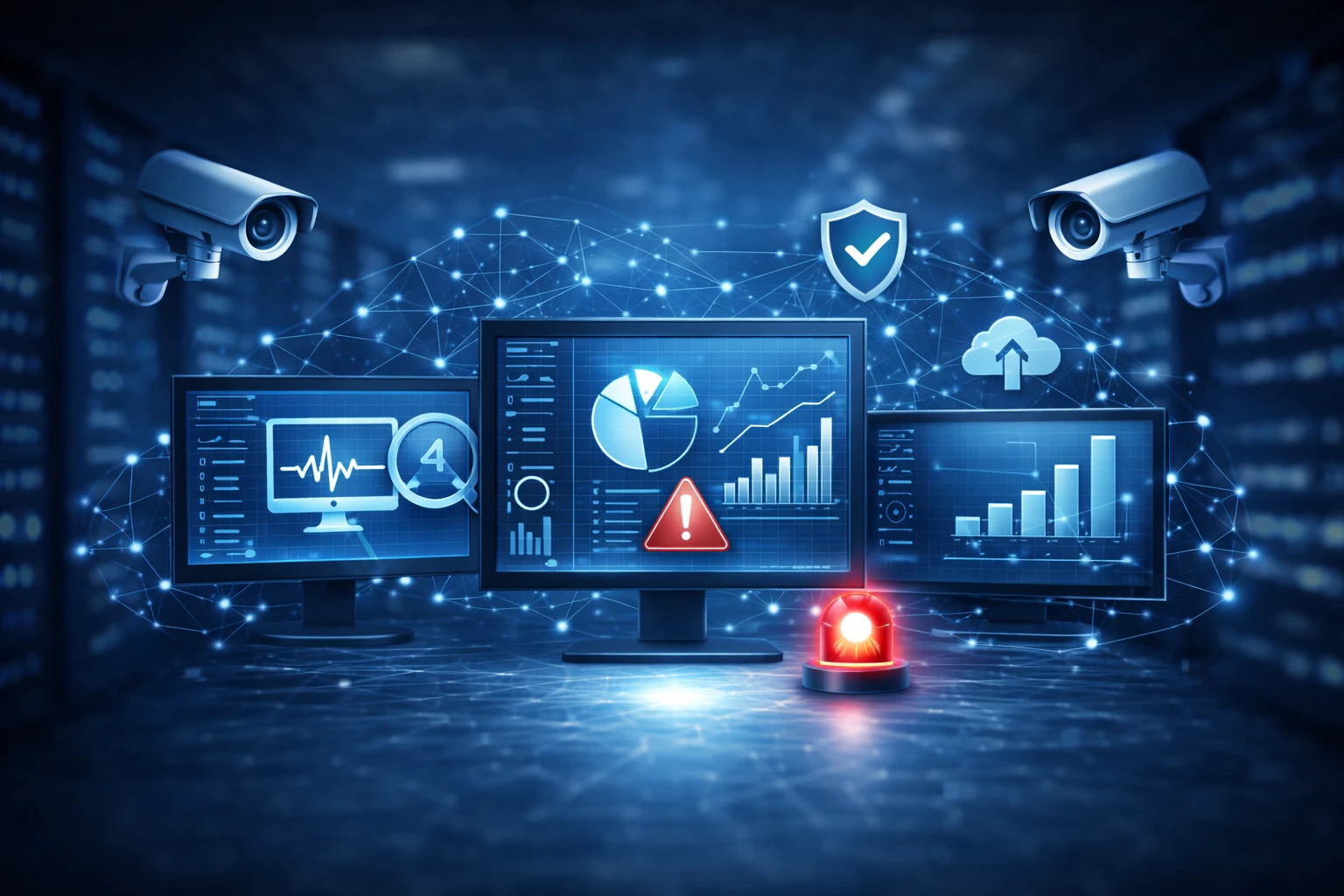 IT-Monitoring im Unternehmen mit Serverraum und Systemüberwachung auf Monitoren