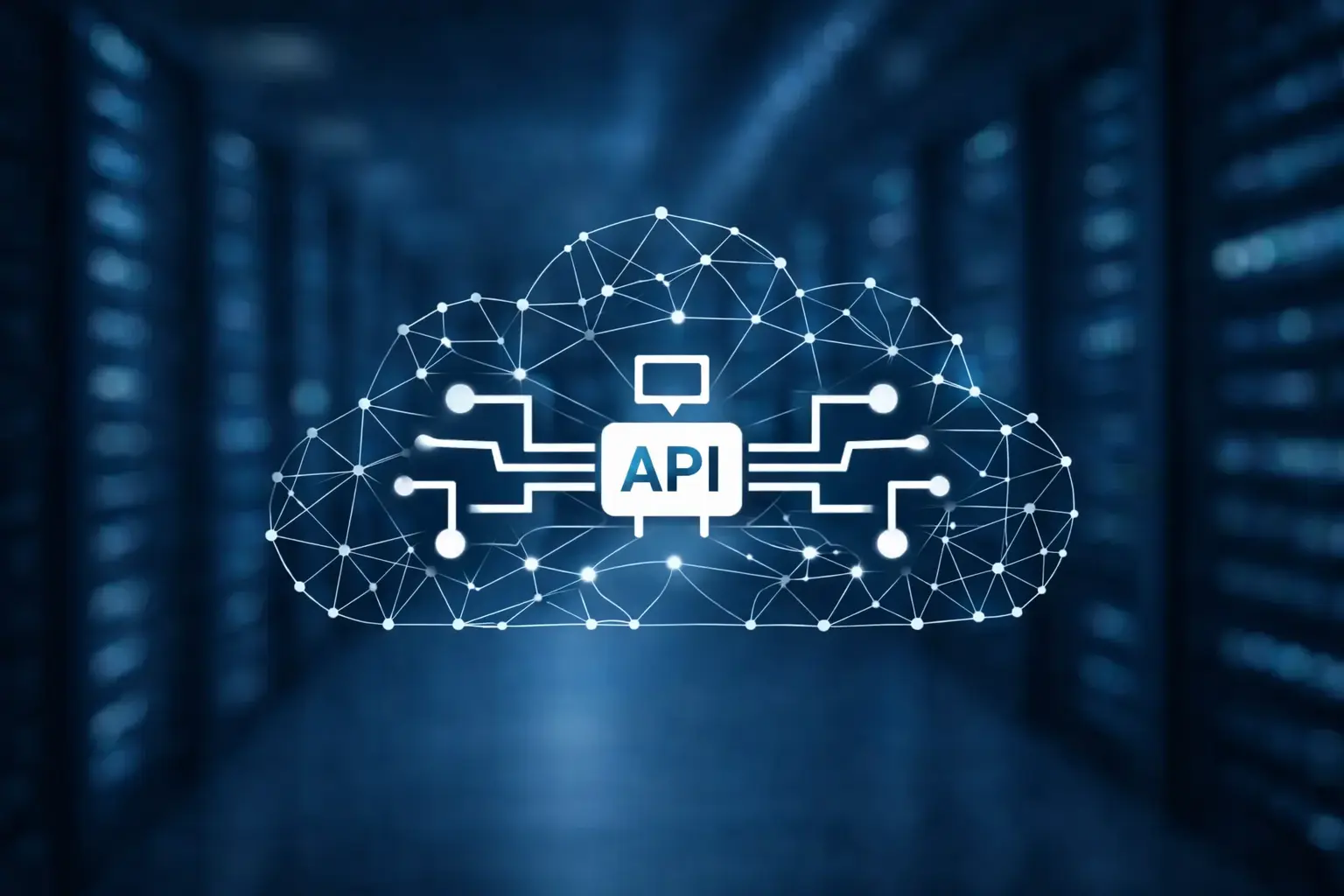 API-Symbol in Cloud-Netzwerk zur Darstellung von Schnittstellenintegration zwischen IT-Systemen
