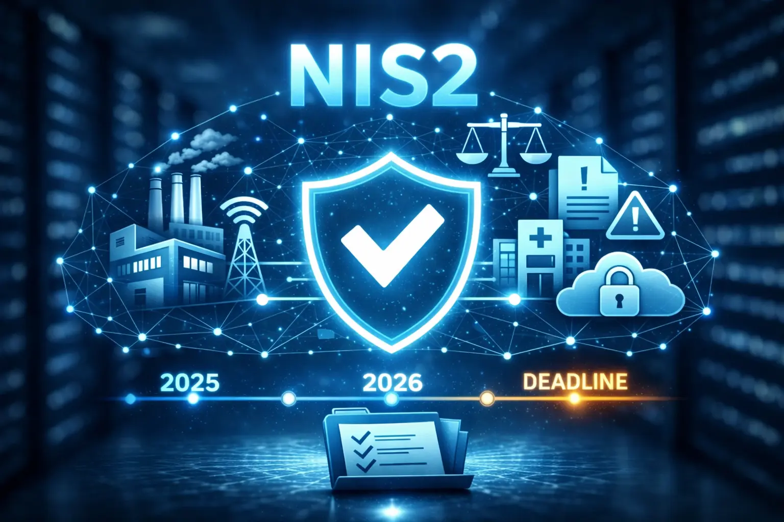 NIS2-Richtlinie Cybersicherheit für Unternehmen – digitales Schutzschild in einer IT-Netzwerkumgebung